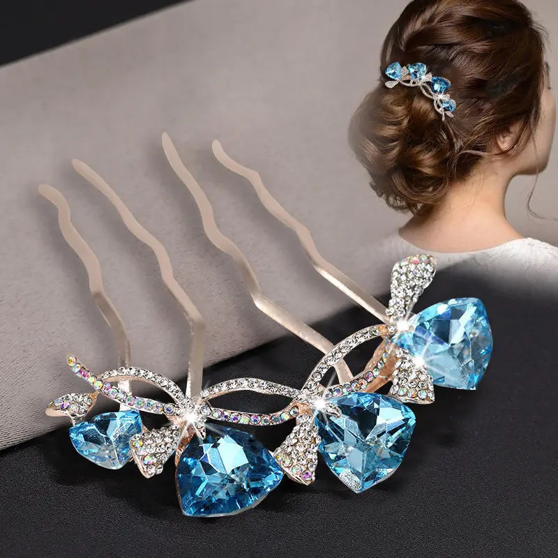 Daily Hair Jewelry for Women Girls Long Holder Bling Combs Crystal Hairpins Bride Wedding Clips 250519
