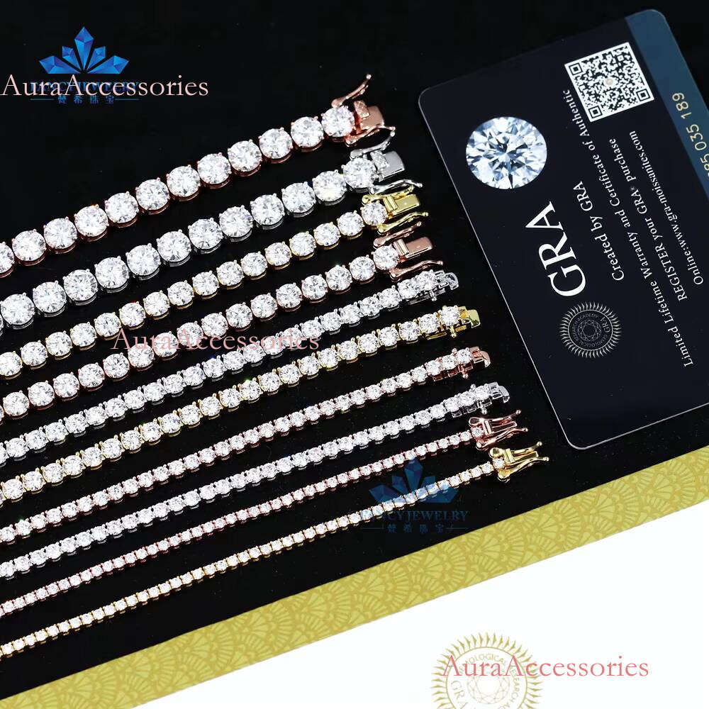 Wholesale Sterling Sier Chain 2mm 3mm 4mm GRA Hip Hop Style VVS Moissanite Tennis Bracelet High Quality Jewelry