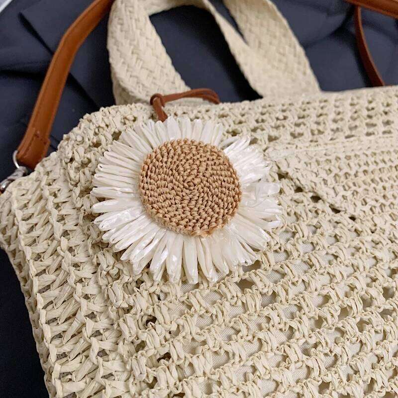 MOODS 2025 Summer Beach Straw Top-Handle Bags For Women Handmade Woven Design Shoulder Crossbody Satchel Bag With Flower Pendant