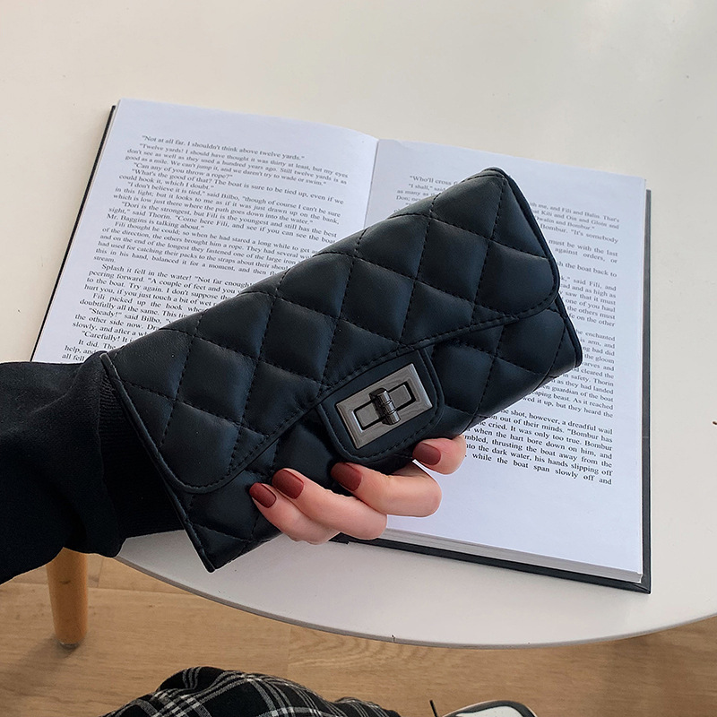 Free Shipping New Designer Women's Wallet Small Fragrance Style Fashionable Diamond Grid Soft Leather Long Handbag Zero Wallet Card Bag Mobile Ph