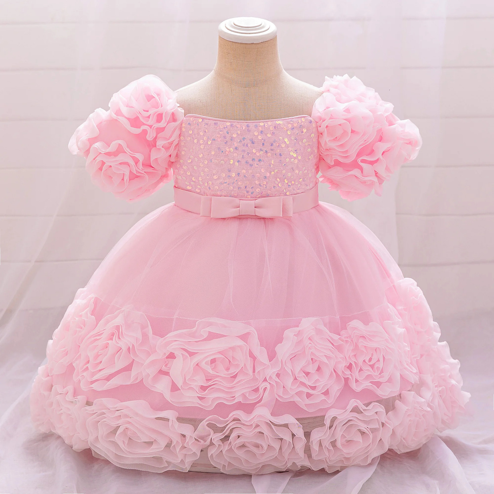 Baby Girl Sequin Flower Dresses Christmas Wedding Lace 1st Birthday Party Dress for Kids Toddler Children Formal Evening Costume 250520
