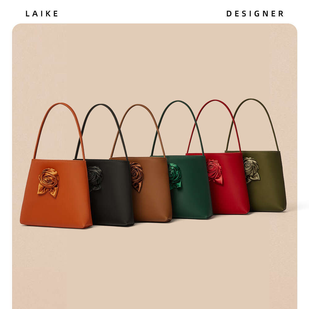 for Women New Satin Cowhide Handbag Niche High-end Sense Floral Shoulder Korean Style Genuine Leather Bag