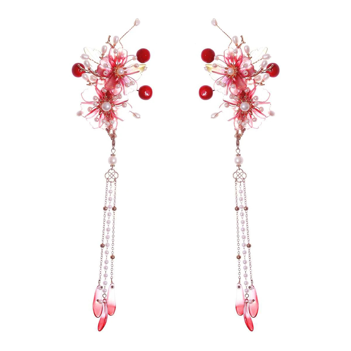 Chinese Style Hairpins with Pearls Decor Handmade Vintage Tassel Pair Hair Clip for Thick Curly Styling Decorative MIAO 250519