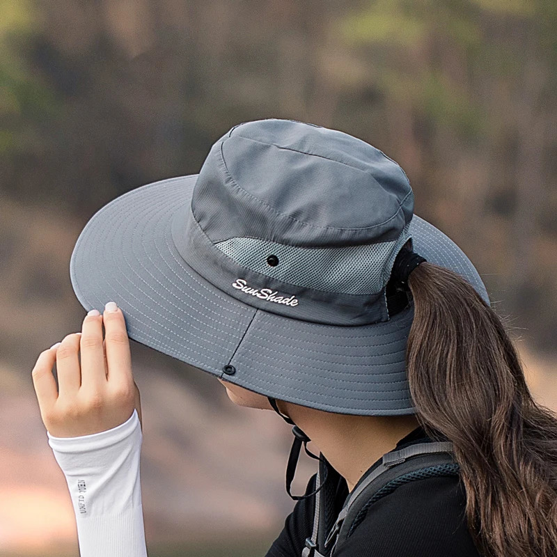 Summer outdoor sun hat breathable sun hat foldable sun hat face mask hat female ponytail hole fisherman hat 250526