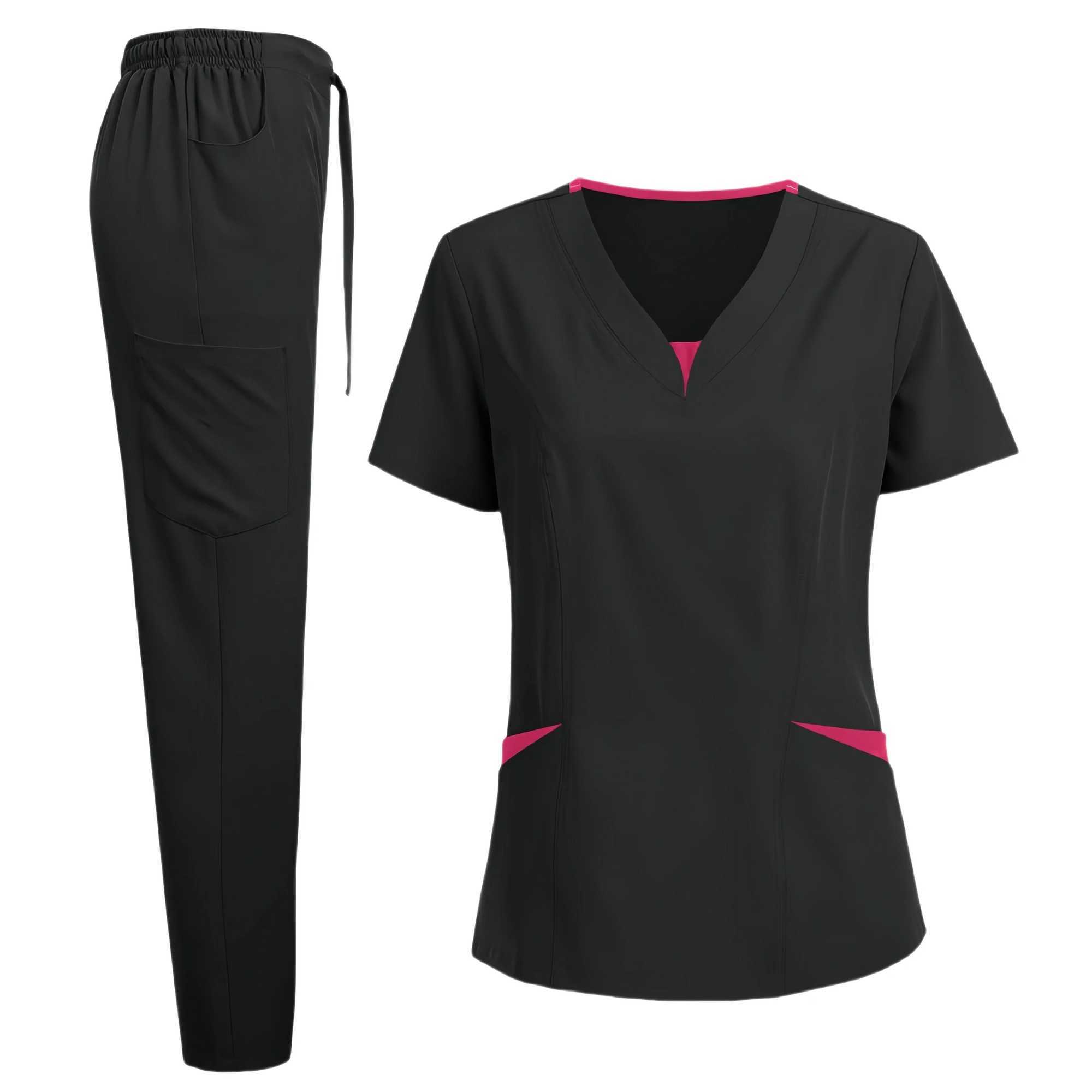 Scrub Set for Women Nurse Blouses Trendy V Neck Plus Size Nursing Blouse Beautiful Solid Color Workwear Scrubs Tops and Pants X250528