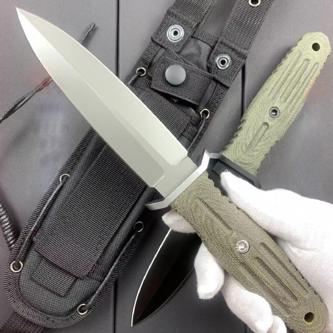 High End Survival Straight Knife D2 Double Edge Titanium Coating Blade Full Tang CNC Micarta Handle Outdoor Survival Tactical Fixed Blade Knives