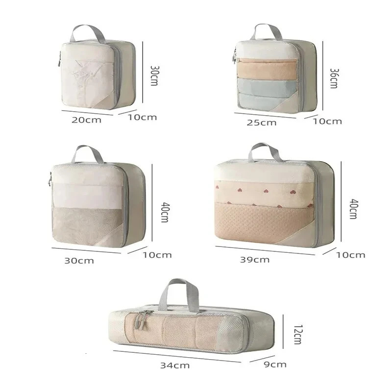 3/5 Pcs Travel Organizer Set Storage Bag Large Capacity Mesh Bag Compressible Underwear Suitcase Luggage Packing Cubes Zipper 250526