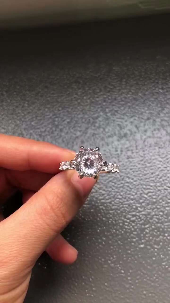 Moissanite Ring Silver VVS Handset White Moissanite Portuguese Cut Round 3ct Moissanite Engagement Ring