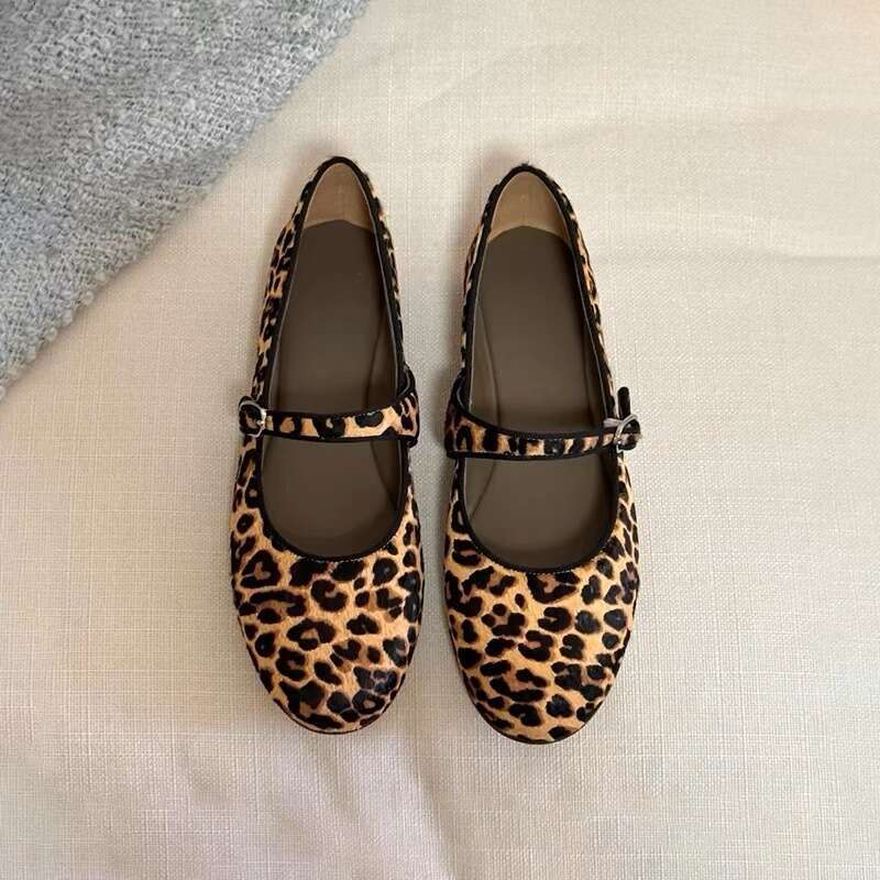 2025 Autumn Winter New Super Soft Sole Leopard Print Mary Jane Shoes Women Ballet Style Flat One-Strap Loafers Moccasins