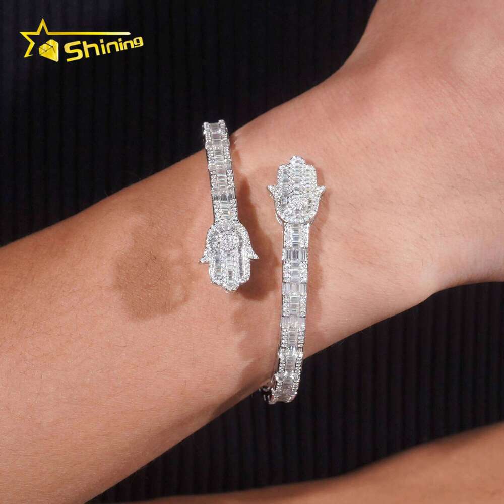 Pass Tester New Hamsa Design Fine Jewelry White Gold Plated Moissanite Dia Cuban Link Bracelet