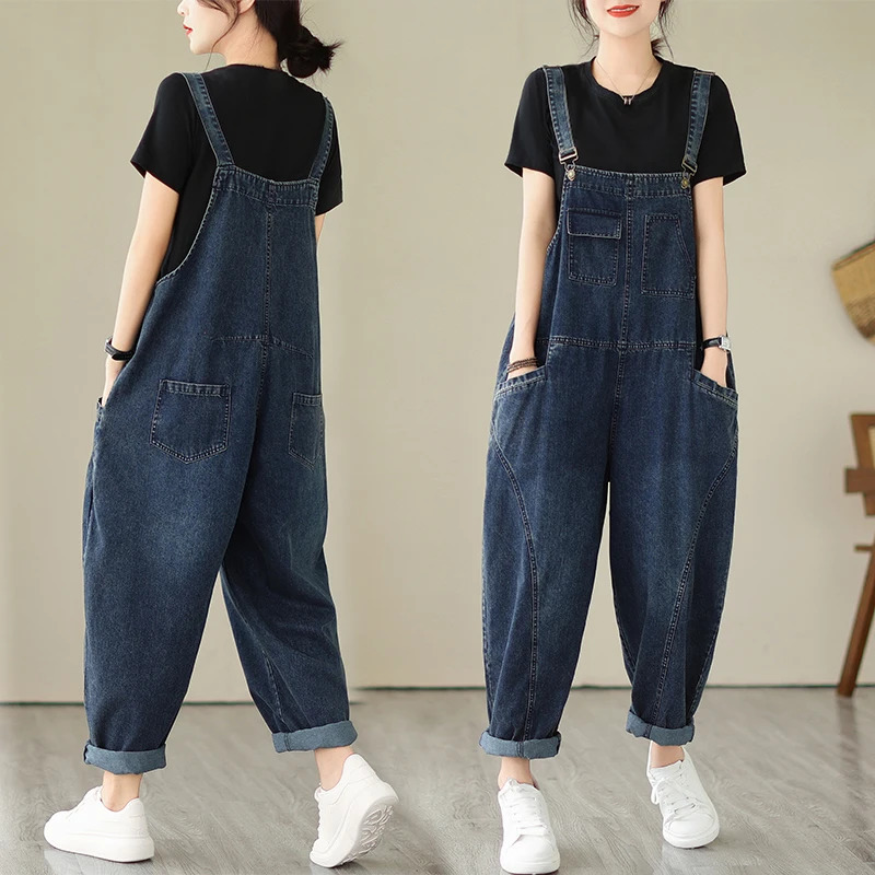 Loose Oversized Jeans Romper And Jumpsuit For Women Vintage Streetwear Wide Leg Cargo Baggy Pants Bib Suspenders Denim Overalls 250523