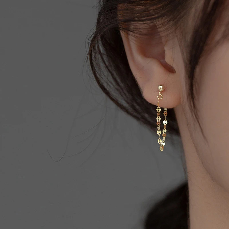 MODIAN 925 Sterling Silver Sparkling Round Long Chain Stud Earrings Fashion Gold Color Ear Studs For Women Fine Jewelry Gift 250527