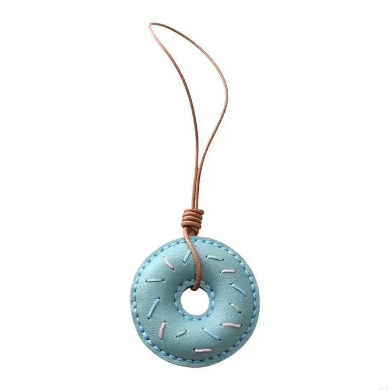 91AF Elegant PU Leather Doughnuts Keyring/Lanyard Decorative Keychain Charm Fashionable Bag Pendant Accessory for Women 250527