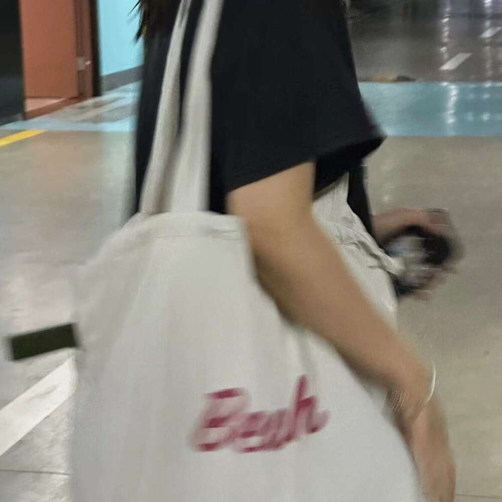 2024 Summer New Drawstring Canvas Ins Tote Commuter Handbag Shoulder Large Capacity Shopping Bag