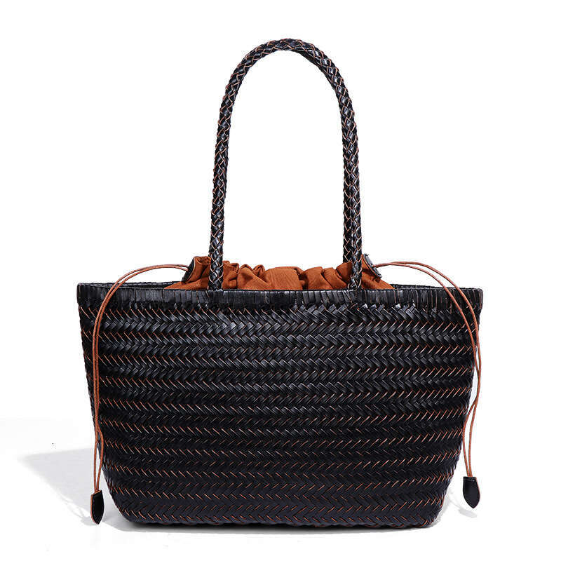Tote Bag Braided Handbag Niche Design Genuine Leather Handbag Handwoven Single Shoulder Crossbody Mother Daughter Woven Rattan Bag Shoulder Bag