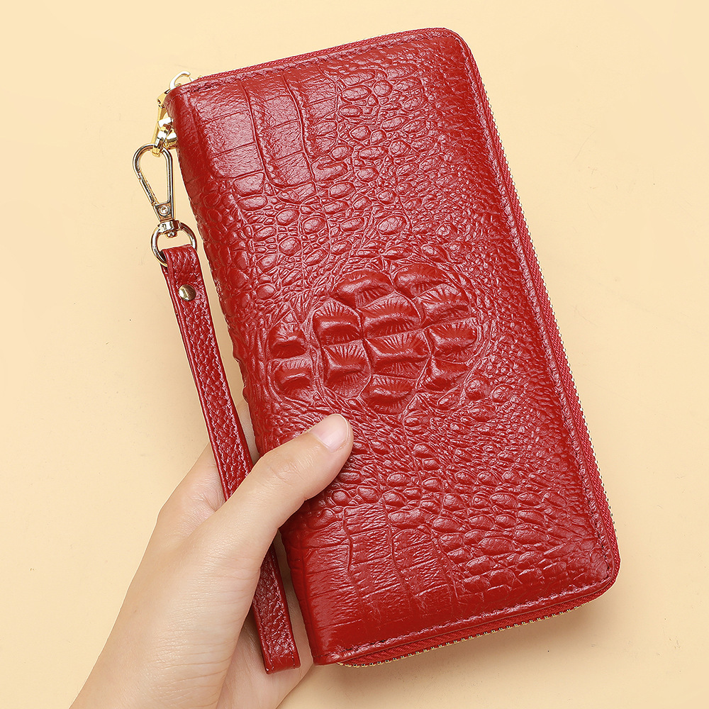 Free Shipping Designer Wallet Women's Leather Long Style Temperament Handbag Crocodile Pattern Head Layer Cowhide Phone Bag Zipper Card Bag Busin