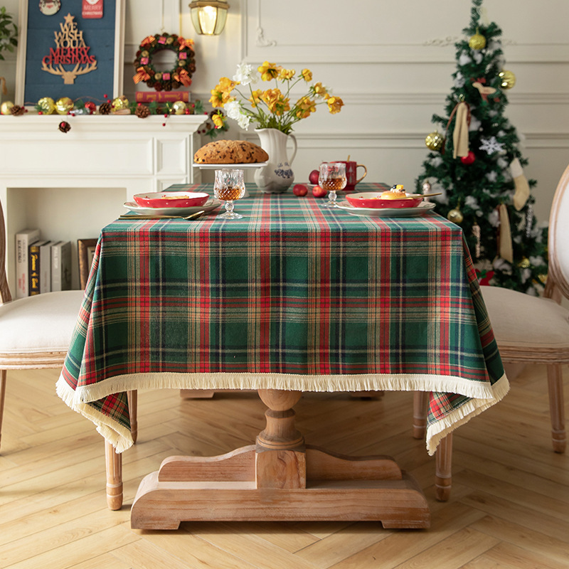 B361 tablecloth American plaid tablecloth rectangular photo atmosphere retro cotton and linen coffee table cloth tablecloth