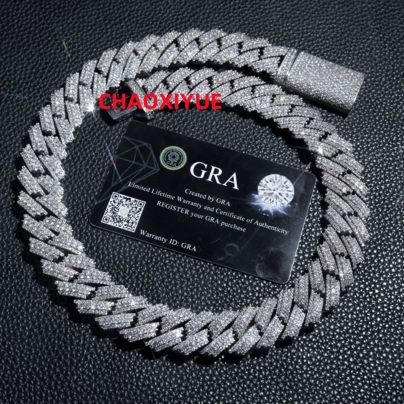 20mm Personalized Cz 925 Sterling Silver Moissanite Ice Out Cuban Link Chain Necklace for Hiphop Rapper Women Men