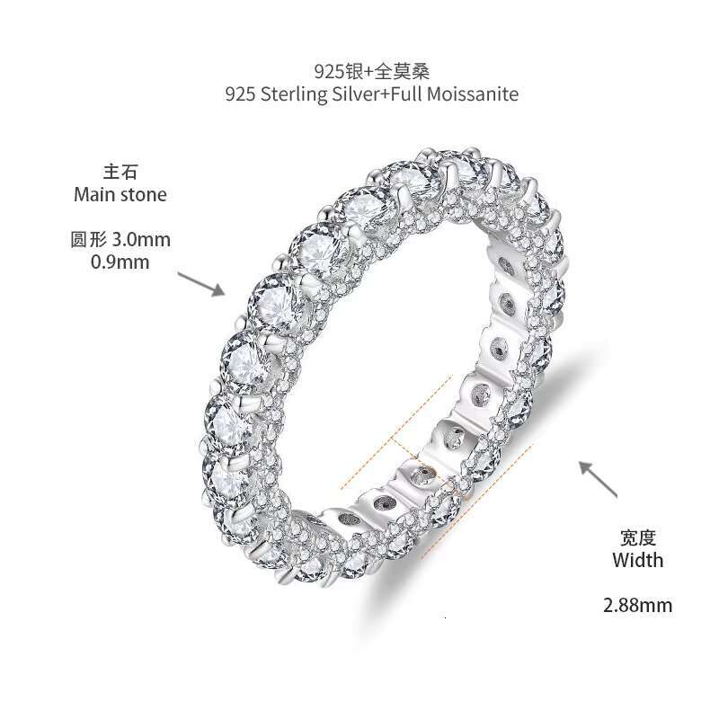 DE Iced Out 3mm Moissanite Women Ring Round VVS1 Fully Moissanite Engagement Bands Fine Jewelry Sparkling Moissanite Women Ring