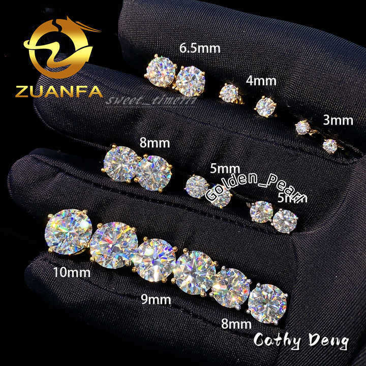 Luxury Affordable Price Screw Back VVS Moissanite Hip Hop S925 Silver 10K 14K Gold Diamond Round Solitaire Stud Earrings