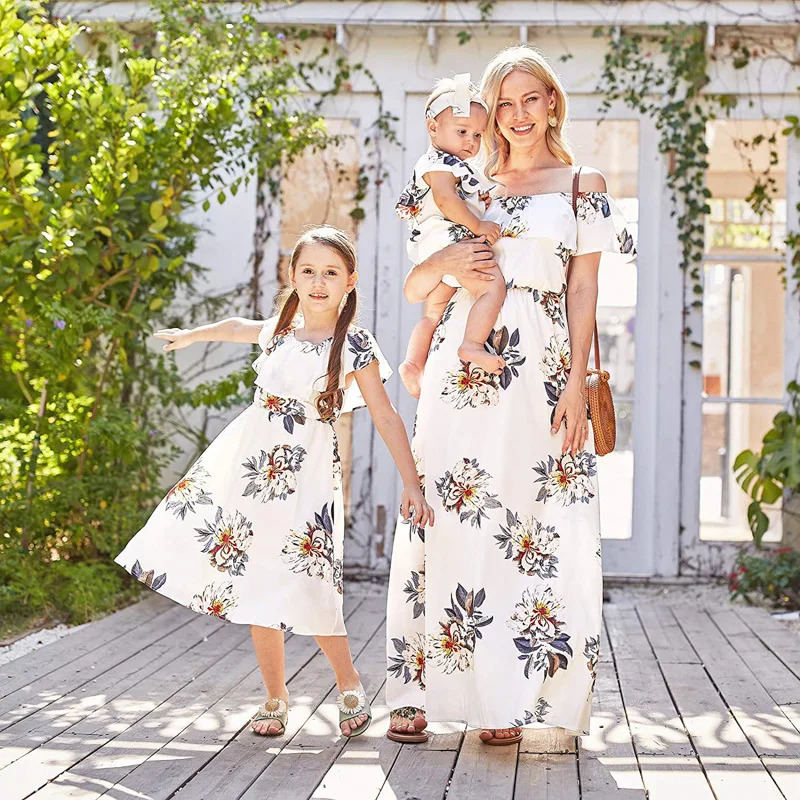Girls Summer Dress Korean Mother And Daughter Matching Look Causal Holiday Our First Mothers Day Family Matching Outfit 250528