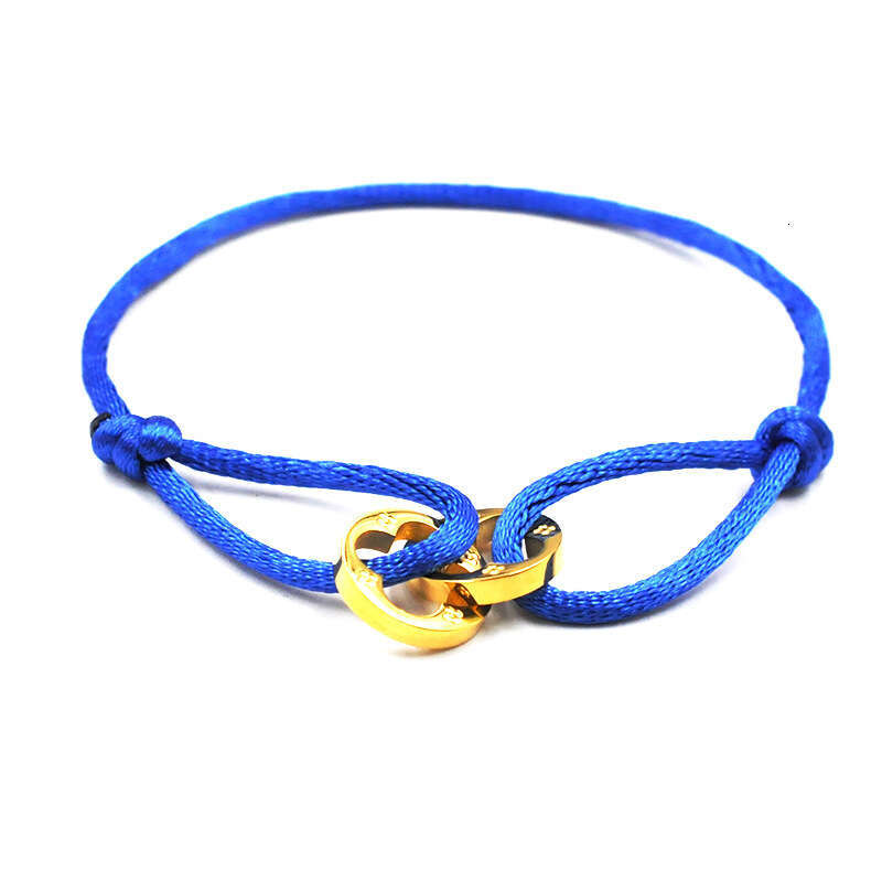 Handwoven Couple Stainless Steel Bracelet Donkey Hollow Four-Leaf Clover Double Ring Adjustable