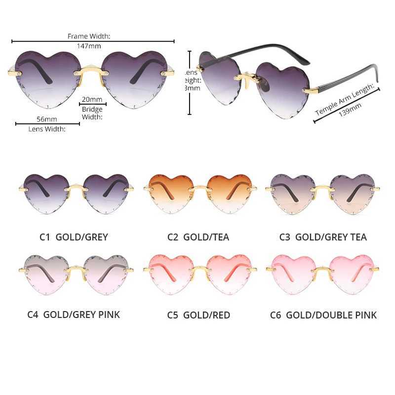 Fashion Heart Shape Women Sunglasses Brand Designer Lovely Rimless Sun Glasses For Female Vintage Pink Ladies Shades W250528
