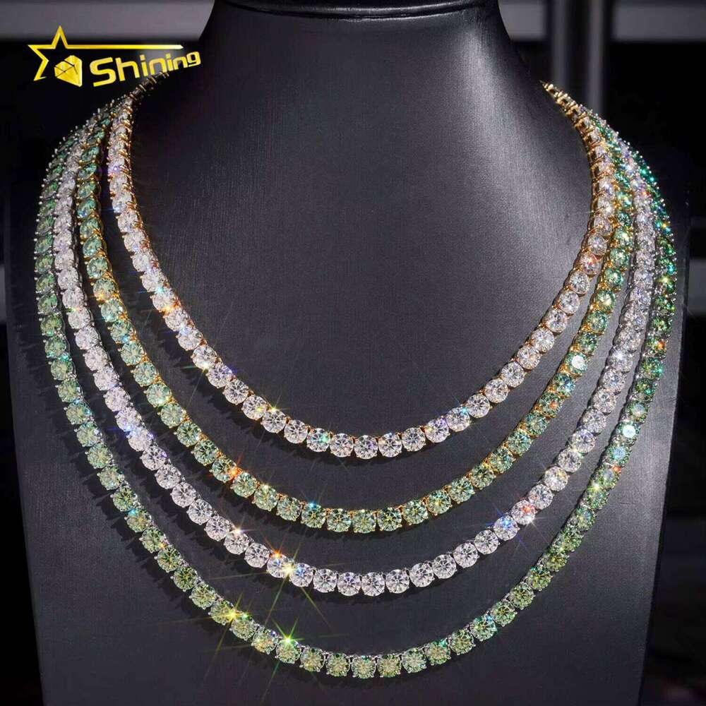GRA Hip Hop Jewelry Sterling Sier Brilliant Cut VVS 6.5mm Dia Iced Out Moissanite Tennis Chain Fashion Necklaces