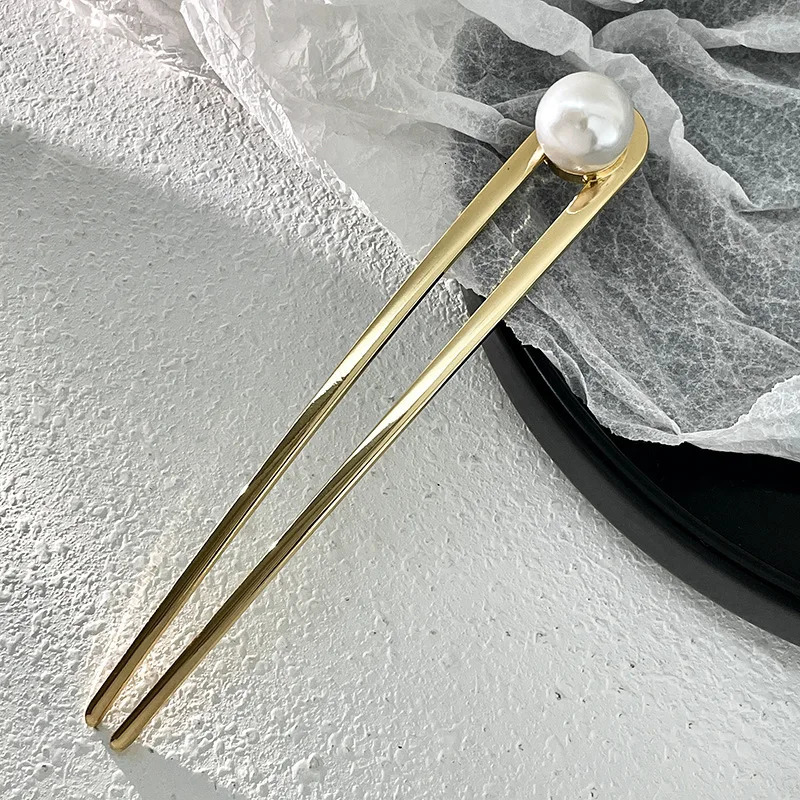 Simple Pearl Hair Sticks Elegant UShape Metal Hairpins for Women Girls Fashion Bun Styling Tools Accessories 250519