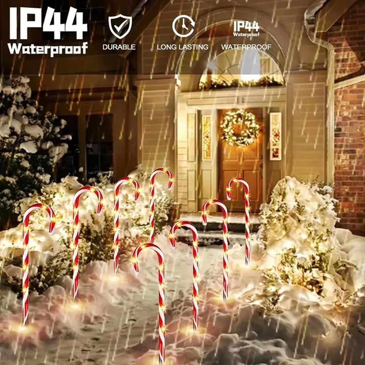 5PCS/Set Solar Operated Christmas Candy Cane Pathway Markers Lights With Stakes For Xmas Outdoor Patio Garden Walkway Decoration W250528