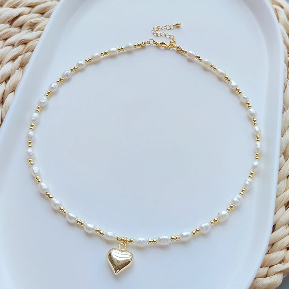 HERLOOK Heart Pendant Necklaces Choker for Women Jewelry Wholesale Gold Color Beads Natural Pearl Necklace for Women Accessories 250522