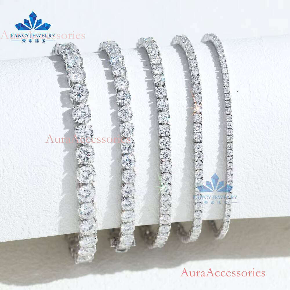Tax Free Fine 2mm 3mm 4mm 5mm 6.5mm VVS1 GRA Moissanite Dia Tennis Bracelet Womens Men Sterling Sier Mossanite Jewelry