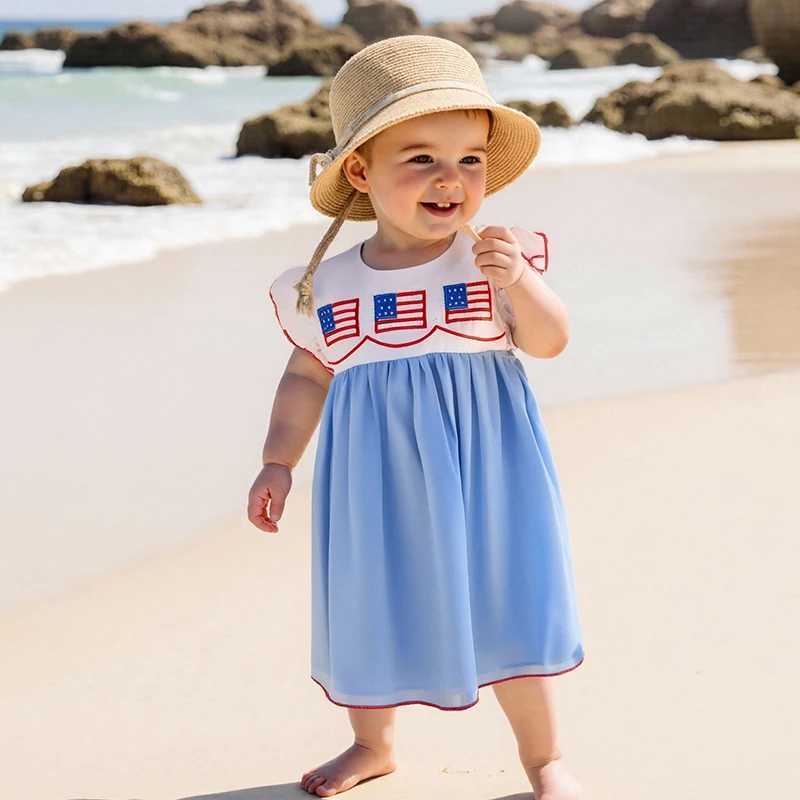 Girls Patriotic Dress American Flag Embroidered Round Neck Flutter Sleeve Casual Dress Children s Summer Outfit for X250528