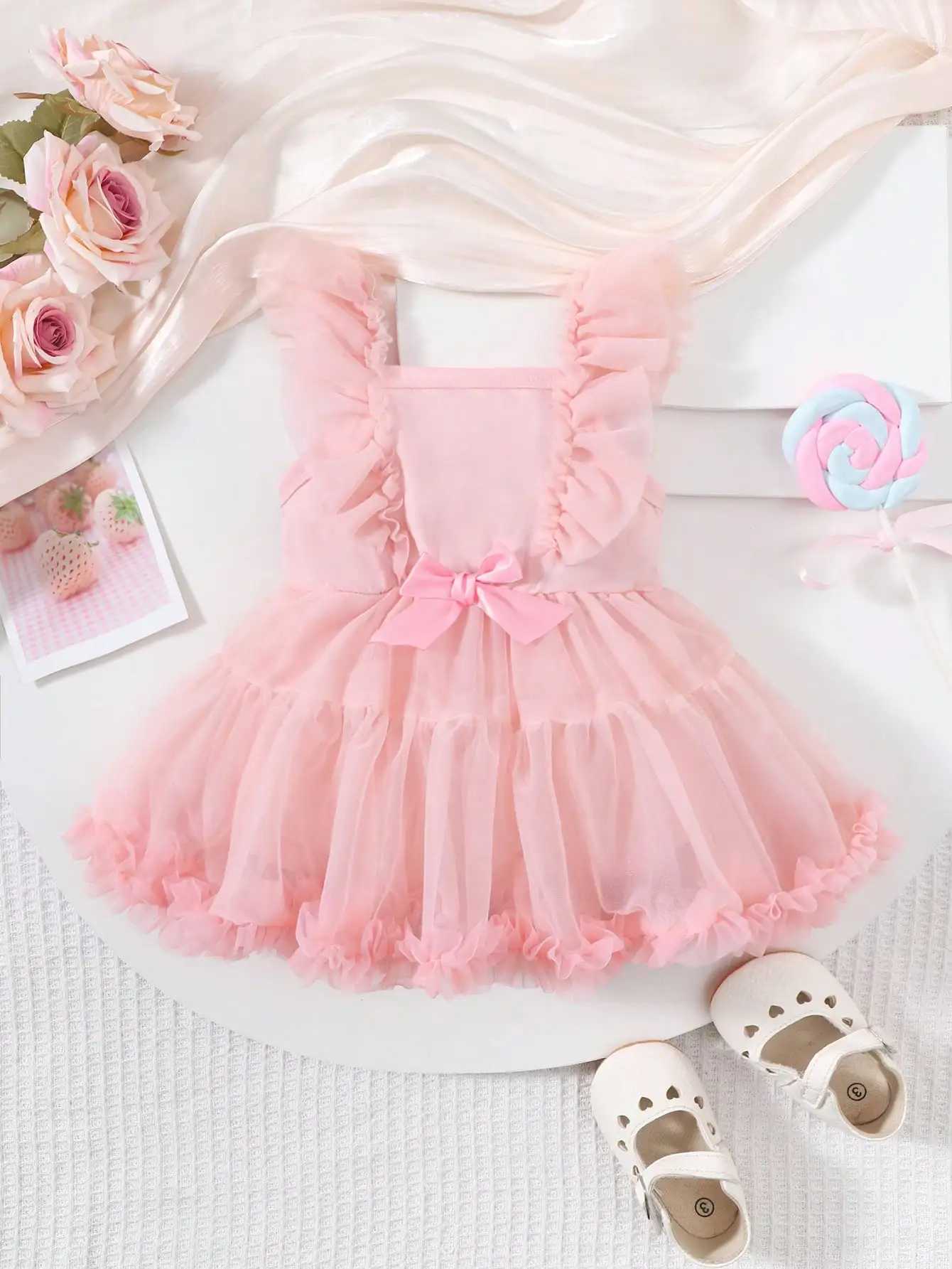 Baby Summer Bow Mesh Casual Cute Comfortable One Piece Dress X250528