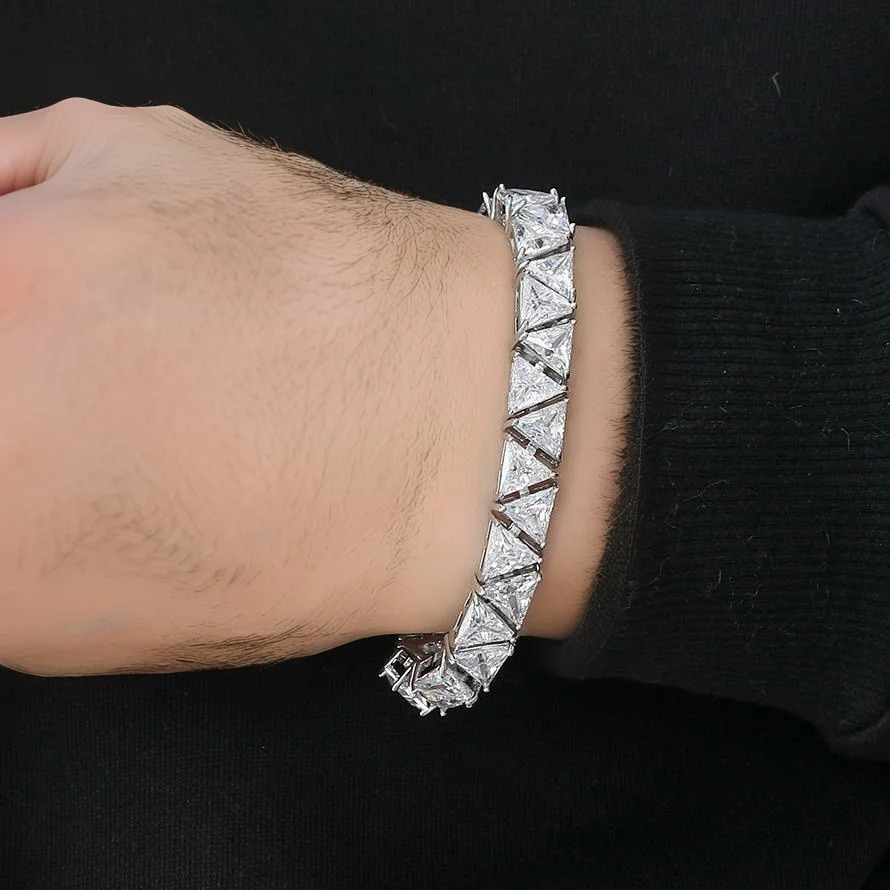 5mm 9mm Triangular Cubic Zirconia Sparkly Diamond Tennis Bracelet Wolf Tide Hip Hop Chains Wristband Iced Out Full Cz Stone Trendy Mens Hand Jewelry P