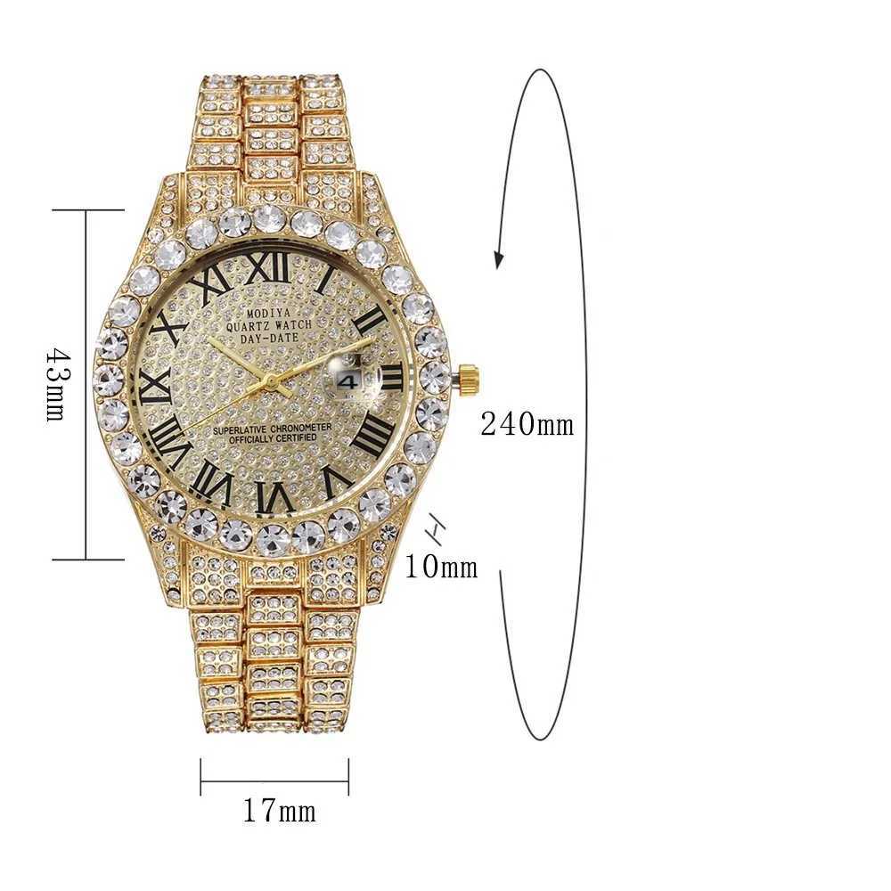 Luxury Classic Golden Mens Steel Strap Roman Scale Rhinestone Calendar Quartz Watch Fashion Male Wristwatch Relogio Masculino XJ250527