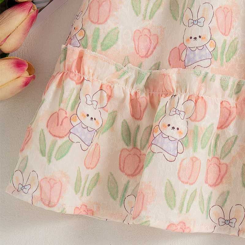 Summer New Cartoon Little White Rabbit Baby Girl Dress Pink Tulip ChildrenS Sleeveless Clothes (9 Months -4 Years Old) X250528