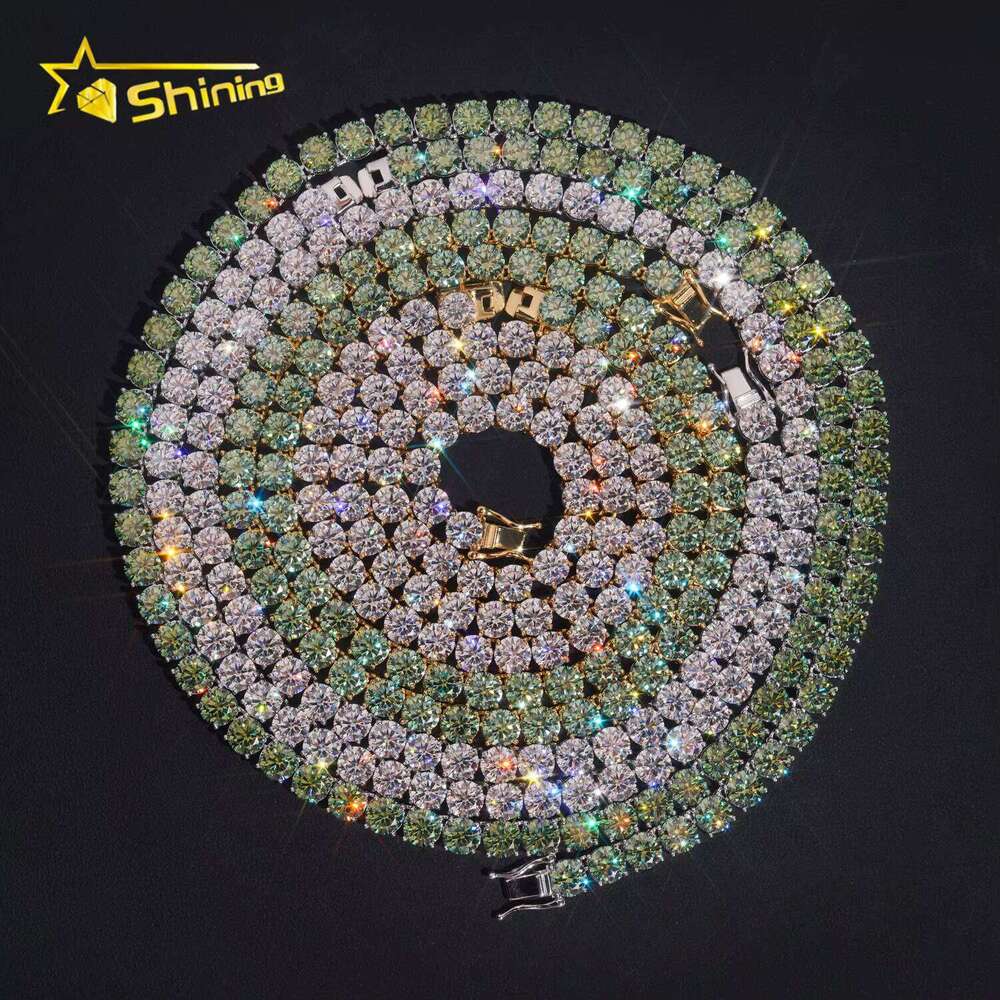 Ready to Ship 6.5mm Green Moissanite Necklace S Gold Plated Tennis Chain Fine Jewelry Wholesale Price