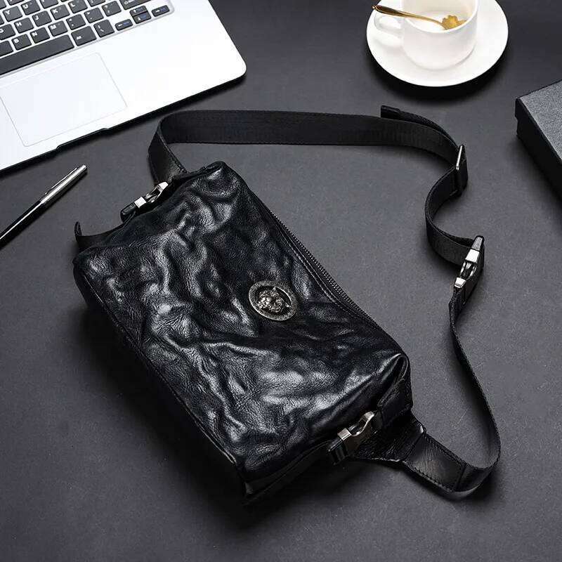 Wmnuo Shoulder Bag Men Leopard Ruched Cow Genuine Leather Crossbody Messenger Bags For Man Large Capacity Ipad Satchels Male
