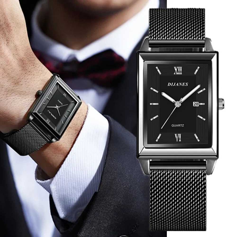 Top Brand Luxury Watches for Men Fashion Quartz Wristwatch Square Gold Stainless Steel Watch Band Business Clock Gold Watch XJ250527