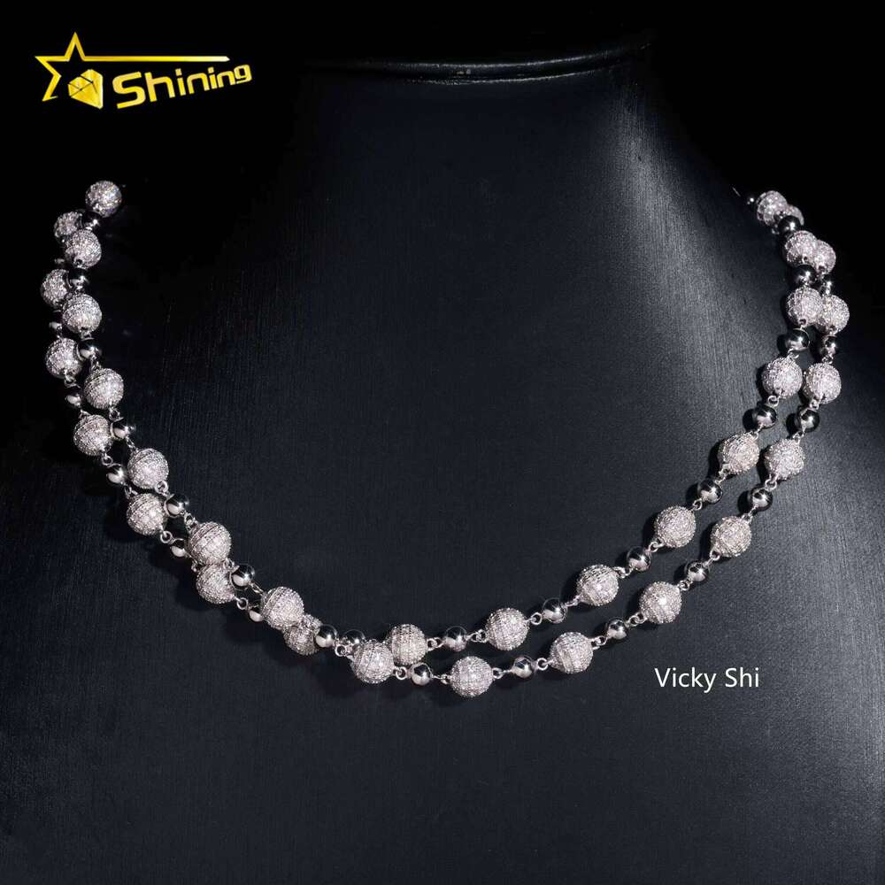 Fine Jewelry Popular 8mm Sterling Sier Moissanite Ball Bead Cuban Necklace Custom Hip Hop Link Chain