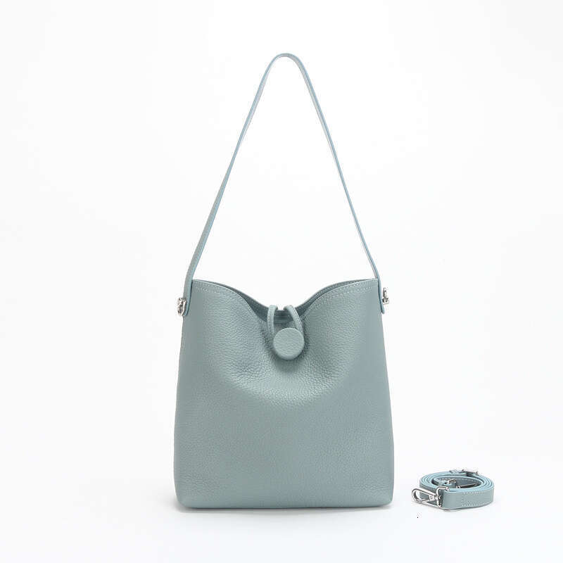 2023 Spring New Top Layer Cowhide Tote Simple Large Capacity Mother-Daughter Fashion Underarm Crossbody Bucket Bag