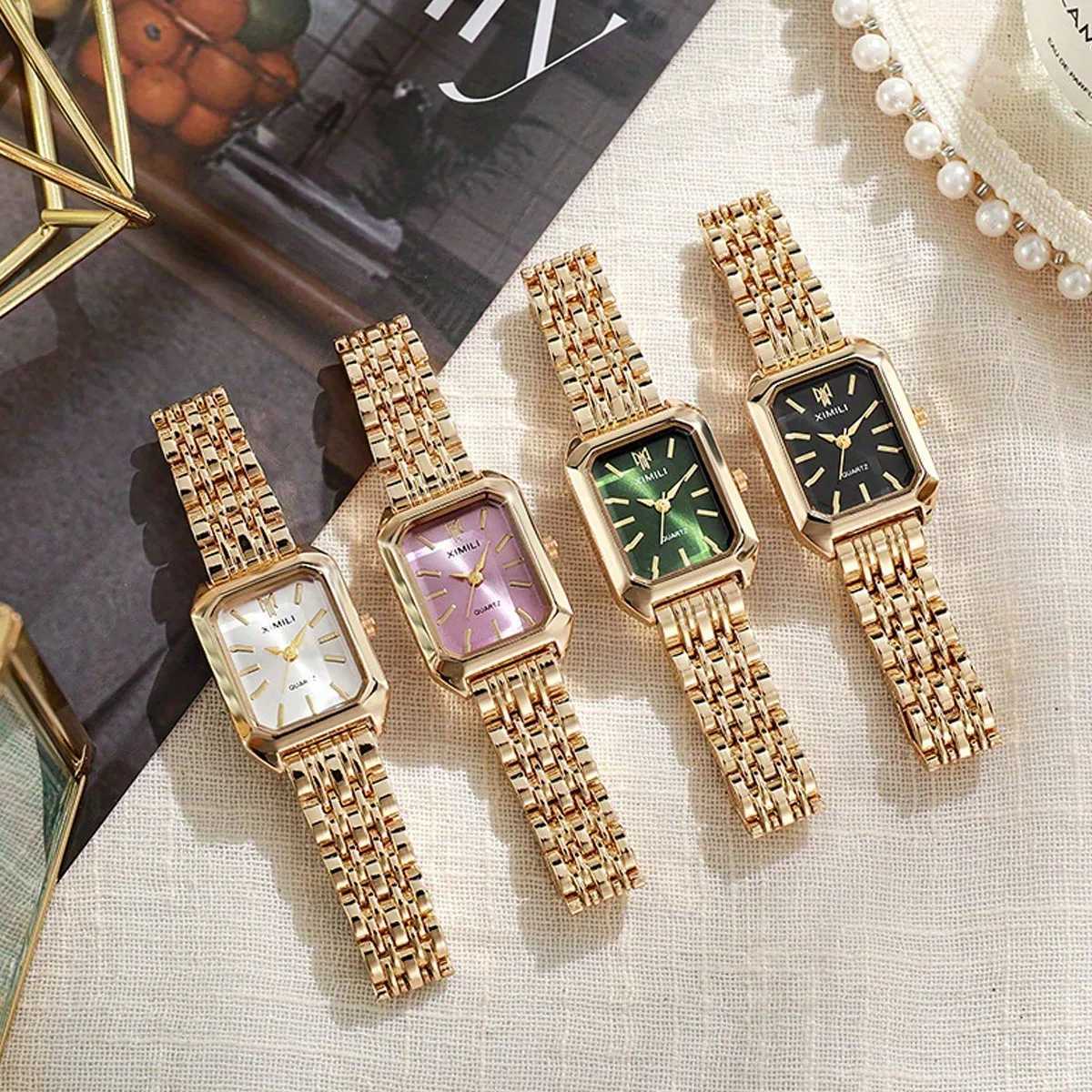 1pc-Womens New Fashion Luxury Stainless Steel Band Watch Minimalist Square Quartz Wristwatch Color Random XJ250527