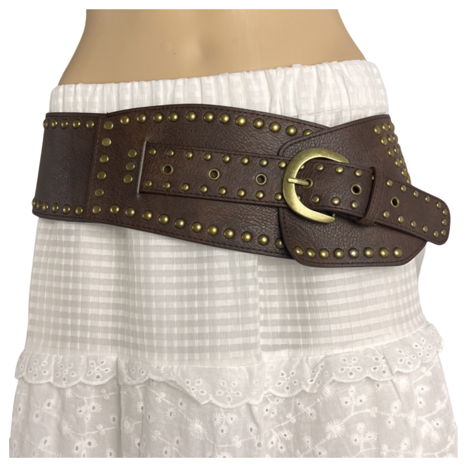 free shipping designer Belts Millennium round hook imitation leather rivet splicing alloy waist belt wide belt y2k