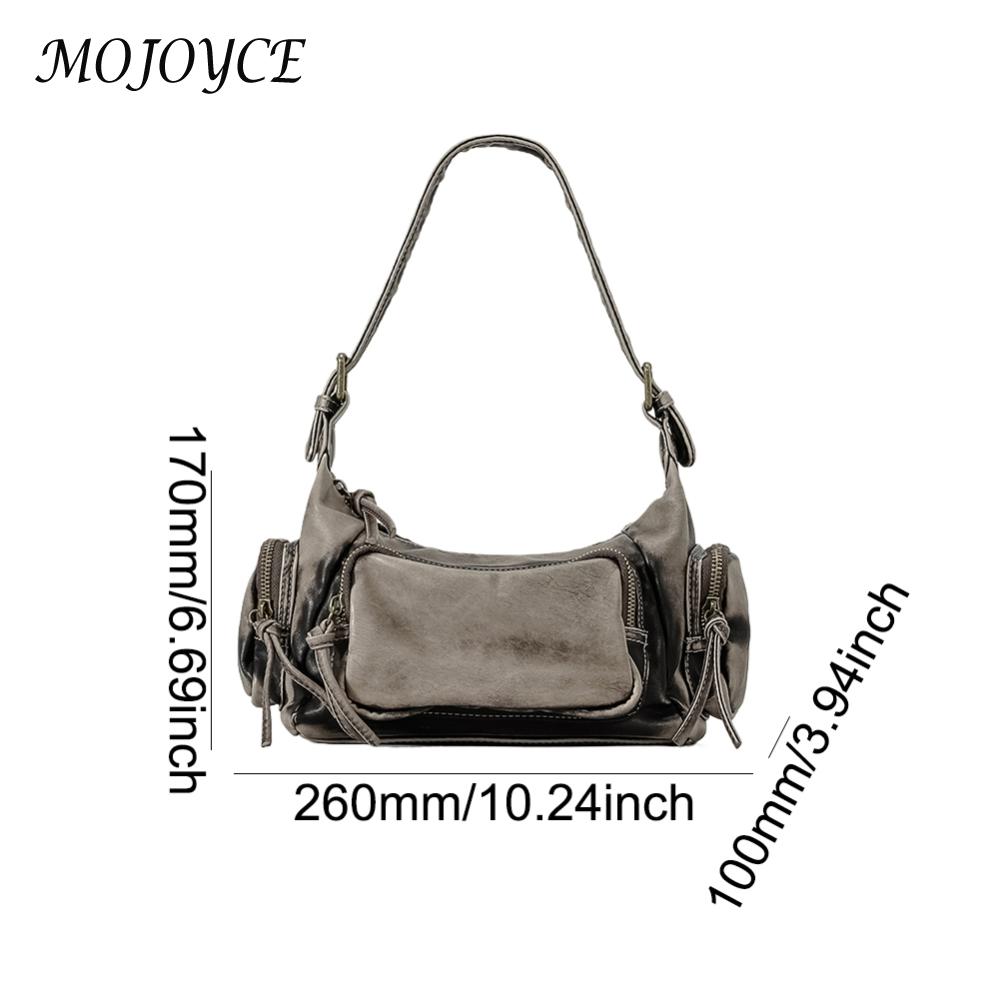 Women Y2K Underarm Bag Solid Color PU Locomotive Shoulder Bag Large Capacity Retro Tote Purse Multi-pockets for Party Vacation