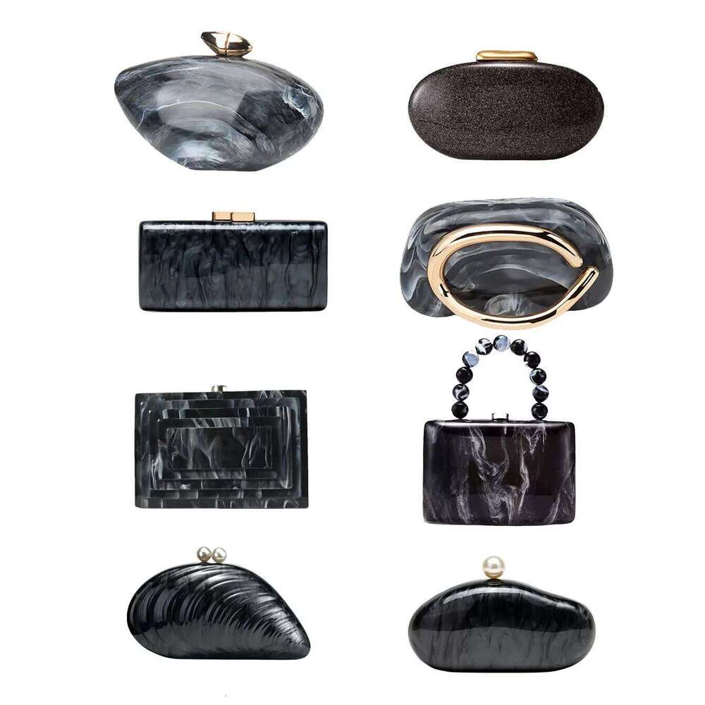 2025 Designer New Marble Texture Black Evening Bag Acrylic Clutch Women Wedding, Prom, Party Perfect Gift For Dating