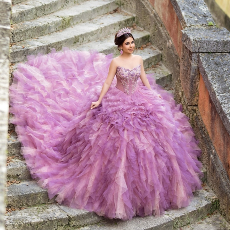 Light Lilac Pink Quinceanera Dresses Off Shoulder Ball Gown Sweet 16 Dress Beading Tiered Tull Birthday Party Vestidos 15 De Anos