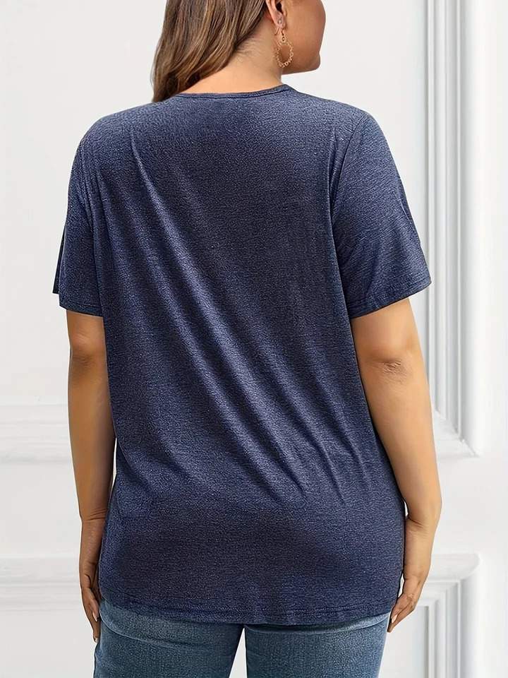 Plus Size Womens Tshirt Solid Short Sleeve VNeck Top Summer Comfortable Breathable Cross Casual Loose 250519