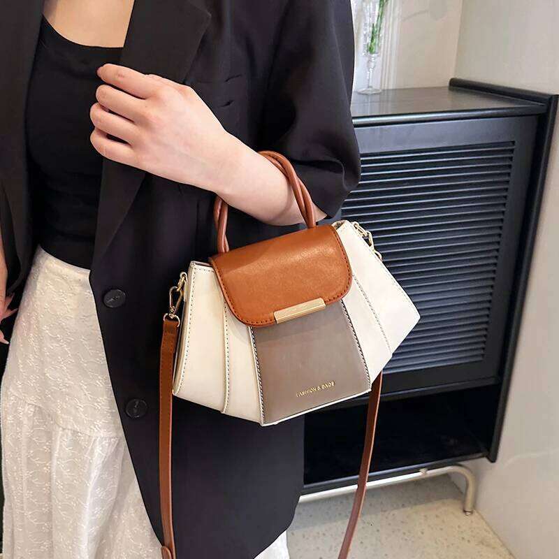 Contrast Color Top-Handle Bags For Women Patchwork Big Capacity Shoulder Crossbody Shell Bag Designer Handbags