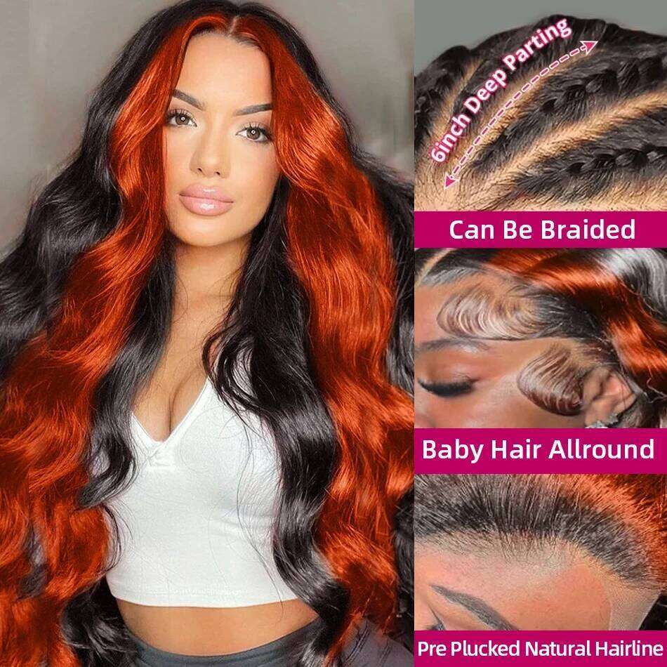 Linktowig 30 Inch Body Wave Wigs Human Hair Ginger Orange 1B/350 Colored 13x6 HD Lace Frontal Wig 250% Brazilian Highlight Remy